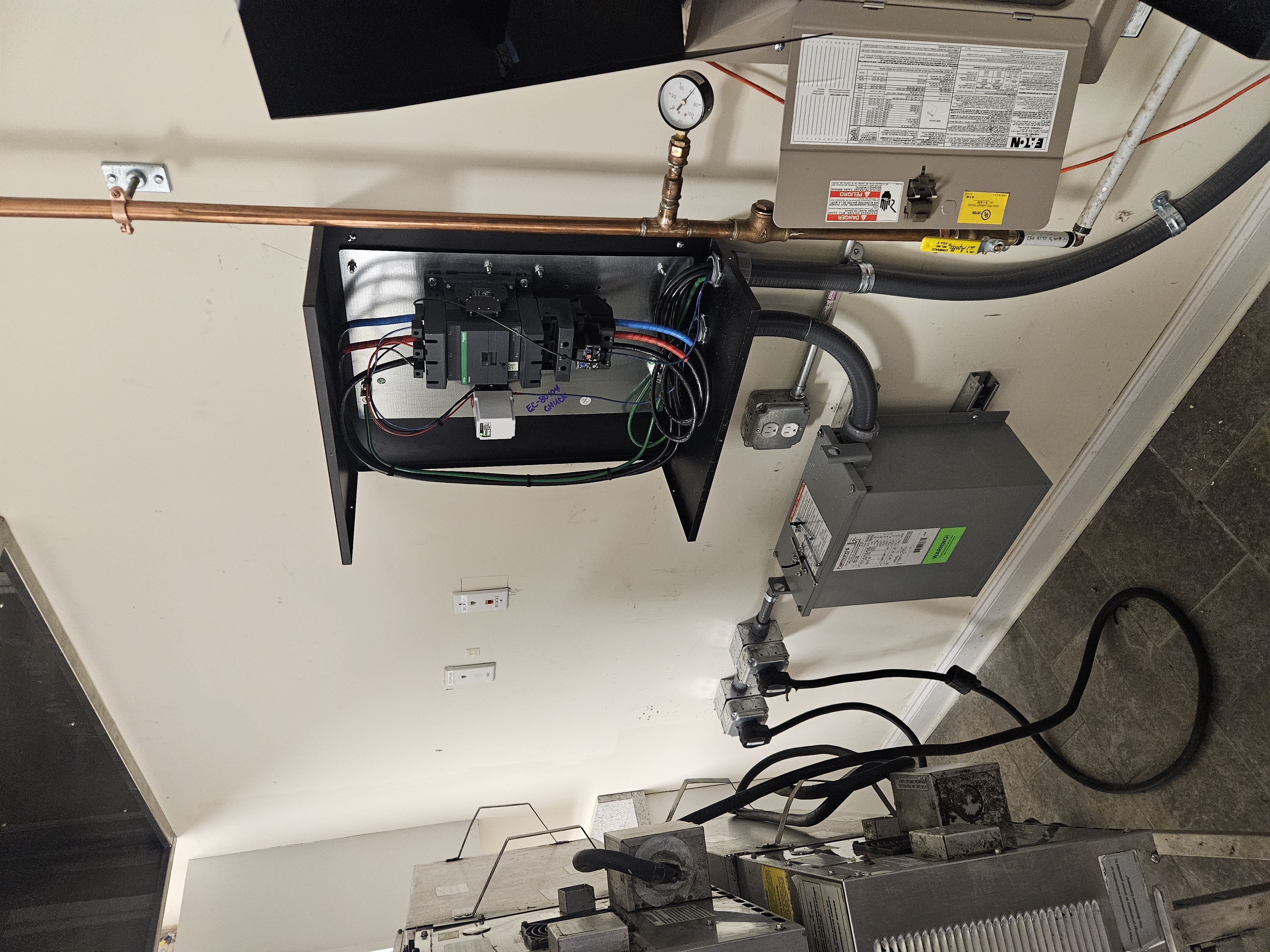 Commercial electrical panel, transformer, and conduit installation